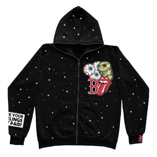 RICH OFF LIVIN RHINESTONE ZIP UP